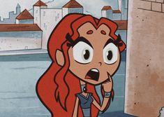 a cartoon character with long red hair and big eyes