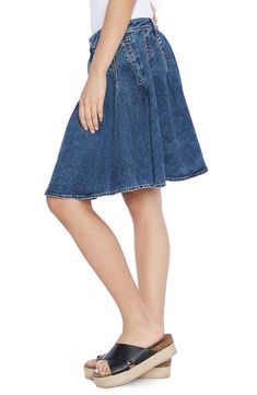 Easy-moving pleats lend swingy movement to this denim skater skirt. 96% cotton, 3% polyester, 1% spandex Machine wash, tumble dry Imported Casual A-line Denim Skirt For Spring, Casual A-line Denim Skirt, Spring A-line Denim Skirt, Denim Pleated Short Bottoms, A-line Denim Bottoms For Spring, High-waisted Denim Pleated Skirt, Spring A-line Denim Bottoms, Pleated Denim Skirt For Spring, Spring Medium Wash Pleated Denim Skirt