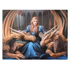 Canvas print by Anne Stokes featuring woman in blue dress with two golden dragons Anne Stokes Dragon, Anne Stokes Art, Anne Stokes, Gothic Shop, Unicorn Wall Art, Gothic Gifts, France Art, Wall Art Plaques, Loyalty Card