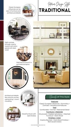 a brochure with pictures of furniture and decor in the living room or dining room