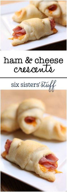 ham and cheese crescents on Six Sisters' Stuff Ham Croissant Crescent Rolls, Crossaint Roll Recipes, Hotdogs In Crescent Rolls, Pillsbury Croissant Recipes, Ham Sides, Baking Ham, Ham And Cheese Crescent Rolls, Pillsbury Croissant, Fingerfood Recipes