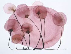 watercolor painting of pink flowers on white paper with black lines in the center and bottom