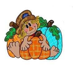 a drawing of a scarecrow holding a pumpkin