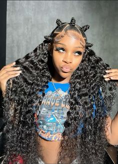 pheeeew this is tuff🥶!! 30in lace front curly wig with bantu knots Track Hairstyles, Teenage Hairstyles, Weave Ponytail Hairstyles, Braided Hairstyles For Black Women Cornrows, Frontal Wig Hairstyles, Braided Hairstyles For Teens, Frontal Hairstyles, Pretty Braided Hairstyles, Dope Hairstyles