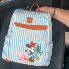 Brand New With Tags. This Is A Disney Medium Sized Vintage Minnie Mouse Striped Backpack. Colors Are White, Blue And Tan. Super Cute. Great Size. For A Fan On Vintage Style Disney. Has 2 Side Pockets On Each Side. 1 Flat Flap In The Front And A Zipper On The Back. From A Smoke And Pet Free Home. White Backpack For Disney Trips, White Backpack For Disney Trips And Back To School, Minnie Mouse Travel Backpack, Casual Minnie Mouse Backpack For Travel, White Mickey Mouse Backpack For Travel, White Mickey Mouse Travel Backpack, Disney Minnie Mouse Backpack For Travel, Minnie Mouse Backpack For Everyday Use, Casual Minnie Mouse Backpack For Disney Trips