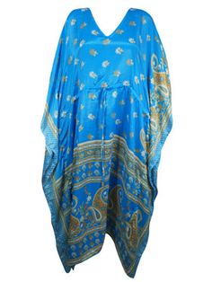 Boho Maxi Kaftan Cerulean ,Blue Floral Stylish Caftan Housedress Beach Coverup Summer Boho Caftan L-2X Stay comfortable yet stylish with our Boho Maxi Kaftan in Cerulean Blue. Perfect for hosting, this relaxed kimono dress in recycled silks offers a luxurious and sustainable fashion choice. Embrace a laid-back look without sacrificing style. Available in sizes L-2X. Adjustable drawstring waist and lightweight fabrics, these boho dresses are great as housedresses or coverups. With boho weddings o Festive Blue Kaftan With Kimono Sleeves, Festive Blue Dress With Kimono Sleeves, Blue Silk Kaftan For Vacation, Blue Silk Kimono For Vacation, Blue Silk Kaftan For Beach Cover-up, Bohemian Light Blue Kaftan For Beach, Bohemian Light Blue Beach Kaftan, Blue Festive Kaftan For Vacation, Blue Tunic Kimono For Festival