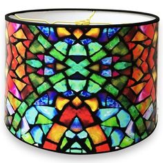 a colorful lamp shade with an intricate design