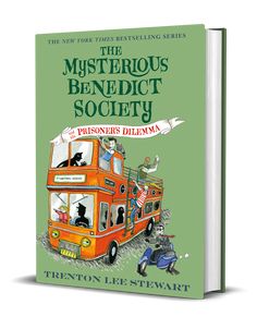 the mysterious benedict society book cover with an orange double decker bus and people on it