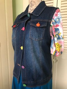 Blue denim vest enhanced with gorgeous sweet multicoloured plastic vintage buttons.  Condition is excellent.  Size L Measurements Jeans West, Vest Outfits, Vintage Buttons, Western Outfits, Denim Vest, Womens Vest, Blue Denim, Denim Jacket, Australia