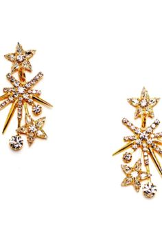 As celestial as their name, the Celeste Earrings feature a constellation of glittering stars dangling from a petite star stud. Swarovski Crystals, Premium Czech Crystals, 24kt Gold Plate, Post Closure, Proudly Made in the USA. Length: 2in / 5cm Weight: 6.2 grams (approximately the weight of a nickel) Celestial Star-shaped Sparkling Earrings, Sparkling Star-shaped Celestial Earrings, Elizabeth Cole, Glitter Stars, Czech Crystal, 24kt Gold, Star Studs, Discount Code, Constellations