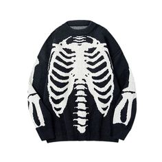 This unisex Skeleton Sweater is a long-lasting garment suitable for everyday use. It has a relaxed fit with a skeleton pattern on the front and sleeves. Buy Gothic Punk Pullover in black at an affordable price. Harajuku Clothes, Skeleton Bones, Image Swag, Gothic Vintage, Jacquard Sweater, Graphic Sweaters, Sweater Oversize, Y2k Clothes, Oversized Knitted Sweaters