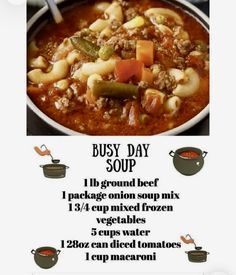 a menu for a soup is shown in this image