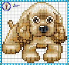 a cross stitch pattern with a dog on it's face and paws in the center