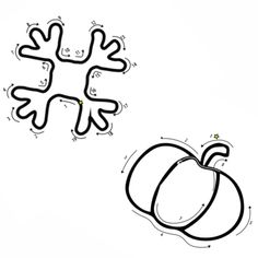 a drawing of two pumpkins and one is drawn in the shape of a snowflake