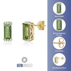 Featuring baguette-cut peridot stones and lab-created white sapphire accents, these stud earrings from Gemminded will add eye-catching sparkle to your look.Click on this JEWELRY & WATCHES GUIDE to learn about fit, styles, materials and more! Featuring baguette-cut peridot stones and lab-created white sapphire accents, these stud earrings from Gemminded will add eye-catching sparkle to your look.Click on this JEWELRY & WATCHES GUIDE to learn about fit, styles, materials and more! FEATURES Length: Green Baguette Cut Earrings For Gifts, Baguette Cut Jewelry With Matching Earrings As Gift, Yellow Gold Gemstone Baguette Cut Earrings, Fine Jewelry Gemstone Baguette Cut Earrings, Fine Jewelry Baguette Cut Gemstone Earrings, Anniversary Baguette Cut Gemstone Earrings, Sapphire Stud Earrings, Post Metal, Sapphire Earrings Studs