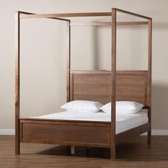 Baxton Studio Veronica Modern and Contemporary Walnut Brown Finished Wood King Size Platform Canopy Bed FredCo theFredCo Platform Canopy Bed, King Size Canopy Bed, Queen Size Canopy Bed, Wood Canopy, Classic Bed, Studio Furniture, Baxton Studio, Canopy Bed, Grey Bedding