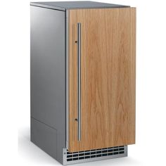 a stainless steel and wood refrigerator freezer