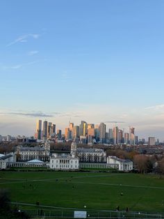 the city skyline is seen in the distance