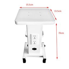 a white table with measurements for the height