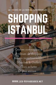 an escalator with the words shopping is stambul in french and english