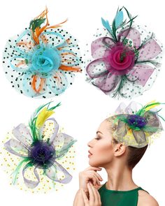 PRICES MAY VARY. Rich in Colors: you will receive 3 pieces of facinators for woman in one package, including 3 different kinds of colors, enough quantity and colors can meet your needs for daily use and replacement, you can share with your friends at the same time Reliable and Lightweight Material: the wedding hat is mainly made of mesh and faux feather material, which is lightweight and reusable, not easy to fade or break, reliable material can be applied for a long time Vintage and Retro Appea Unique Fascinators, Women Tea Party, Hats For Girls, Tea Hats, Feather Hair Clips, Crazy Hats, Feather Decor, Tea Party Hats, Fascinator Headband