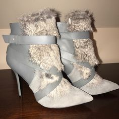 Nwt Two-Tone Gray Charles Jourdan Boots With Fur Accent. Boots Have Strap That Snaps In And High Heel. Designer Winter Ankle Boot Heels, Designer Ankle Boot Heels For Winter, Designer Winter Heels With Pointed Toe, Boots With Fur, Charles Jourdan, Fur Boots, High Heel, Bootie Boots, Two Tone