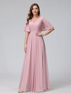 Dresses With Ruffles, Bridesmaid Dresses Long Chiffon, Ruffle Prom Dress, Dusty Rose Bridesmaid Dresses, Chiffon Bridesmaid Dresses, Party Dresses Online, Dusty Rose Dress, Chiffon Evening Dresses, Chiffon Fashion