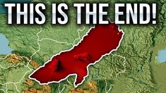 this is the end sign over an image of a map with red paint on it