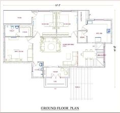 the ground plan for a two story house with an attached kitchen and living room area