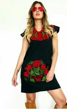 Embroidered Mexican Mini Dresses Zinacatan | Etsy Traditional V-neck Embroidered Dress, Traditional V-neck Floral Embroidered Dress, Traditional V-neck Dress With Embroidered Hem, Mexican Style Dresses, Traditional Mexican Dress, Yoke Dress, Mexican Blouse, Wonderful Flowers, Traditional Mexican