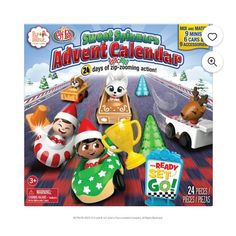 an advertisement for the toy store's annual calendar, featuring cartoon characters and toys