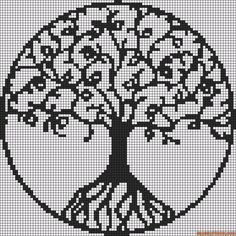 a cross stitch pattern with a tree in the middle