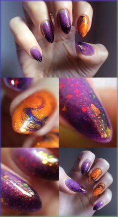 The cauldron spilled. Halloween ombre/jelly sandwich/dry marble. : RedditLaqueristas Nail Art For Toes, Halloween Ombre, Purple Ombre Nails, Cotton Candy Nails, Halloween Nails Diy, Jelly Sandwich, Witchy Nails, The Cauldron, Summer Nail Art