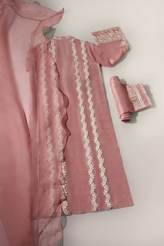 Unstitched Pink Silk Lawn Suit, Pink Raw Silk Unstitched Suit With Traditional Drape, Pink Unstitched Raw Silk Suit, Pink Raw Silk Unstitched Suit With Resham Embroidery, Pink Raw Silk Unstitched Suit, Lace Salwar Kameez For Eid Party, Pink Silk Lawn Suit For Eid, Designer Pink Silk Lawn Suit, Pink Anarkali Unstitched Tissue Silk Suit