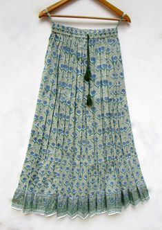 "ITEM DESCRIPTION women wear block printed cotton long skirts - summer wear broomstick style with tassel skirts Material: 100% cotton cambric soft crinkled fabric Length: - 38 inch long Waist :-28.00 inch full (14 inch half) 28 inch relaxed can stretch up to 50 inch Size: free size (fit to all) PRODUCT NAME: - Long Women Maxi skirts Ladies Vintage Long skirts Company Return Policy: Please write for more information to my email directly CHOOSE \"ASK SELLER QUESTION \" payment policy:- we accepts Summer Cotton Skirt With Tassels, Flowy Cotton Ankle-length Maxi Skirt, Bohemian Cotton Maxi Skirt For Festivals, Bohemian Ankle-length Cotton Skirt, Bohemian Long Skirt With Tassels, Traditional Block Print Summer Skirt, Bohemian Tiered Skirt With Tassels, Bohemian Maxi Skirt With Tassels, Bohemian Cotton Skirt With Block Print