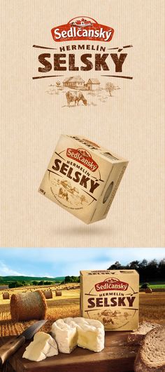 an advertisement for selsky cheese is shown in two different images, one with the word selsky on it