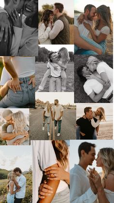 a collage of photos with people hugging and kissing in the same photo, including two men and one woman