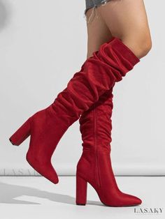 Lasaky - High-Quality Womens Chunky Heel Knee Boots with a Chic Design Casual Pointed Toe Platform Boots For Party, Trendy Knee-high Boots With Block Heel For Fall, Trendy Knee-high Fall Heels, Trendy Knee-high Heels For Fall, Trendy Knee-high Boots With High Ankle For Fall, Trendy Knee-high Boots For Winter, Trendy High Ankle Knee-high Boots For Fall, Casual High Heel Knee-high Boots For Fall, Trendy Knee-high Boots With Stacked Heel