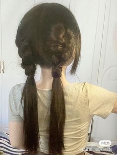 Cute Hairstyles With Pigtails, Hairstyles Pigtails Braided, Outfit With Pigtails, Hairstyles Two Pigtails, Cute Braided Hairstyles For Medium Hair, How To Do A Cute Braid, Curly Pigtails With Bangs, Easy Low Pigtail Hairstyles, Douyin Pigtails