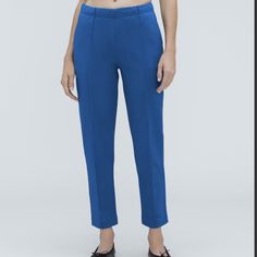 Everlane The Dream Pant New With Tags Size Xs Color: Lapis Blue Tailored Look, Sweatpants Feel. Made Of Soft Double-Knit Fabric, The Dream Pant Features An Elastic Waist, Pintuck Detailing, And A Sleek Tapered Leg. Plus, It Has A Flat Finish, So It Looks Polished, But It's Comfortable Enough To Nap In. The Best Part? It's Wrinkle Resistant. From Morning Meetings To Afternoon Errands To Late-Night Lounging--This Pant Looks (And Feels) Like A Dream Size Xs Waist: 13" Rise: 9.5" Inseam: 26.75 Smoke Blue Ankle-length Pull-on Pants, Chic Blue Bottoms With Straight Hem, Blue Pull-on Ankle-length Pants, Blue Workwear Bottoms With Straight Hem, Blue Straight Hem Bottoms For Work, Blue Elastane Pants For Summer, Blue Elastane Summer Pants, Blue Bottoms With Straight Hem For Work, Elegant Relaxed Fit Blue Bottoms