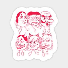 an image of some cartoon characters on a white background with red ink in the middle