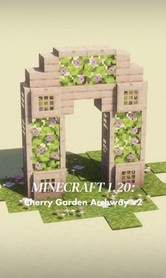 a minecraft gate with flowers on it and the words merry garden always 2 written below