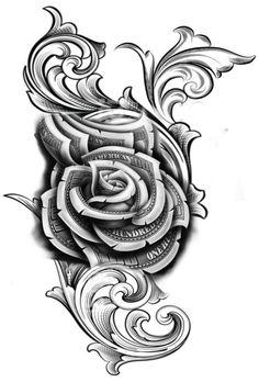 a black and white rose tattoo design