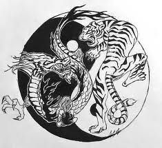 Dragon Yinyang Tattoo, Ying Yang Tiger And Dragon Tattoo, Dragon Yin Yang Tattoo Design, Tiger Yin And Yang, Dragon Yin Yang Tattoo, Dragon Tiger Tattoo, Tigre Y Dragon, Celtic Tattoo For Women, Tiger Head Tattoo