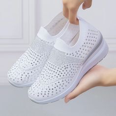 Olivia Mark - Elevated Casual Sports Shoes with Thick Sole and Breathable Mesh Upper Elevated Casual, Casual High Heels, Comfort Shoes Women, Chic Shoes, Plain Color, Casual Sport Shoes, Sports Shoes, White Sneakers, High Heel Sandals