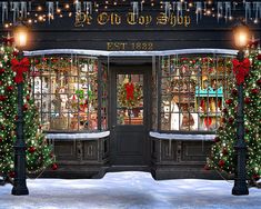 Old Christmas Toy Shop Photography Backdrop for Photoshoot Christmas Toy Store, Christmas Shop Displays, Christmas Toy Shop, Christmas Charity, Old Fashioned Toys, Village Photo, British Shop, Victorian Toys, Storing Christmas Decorations