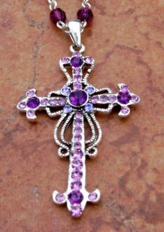 Cross pendant with czech faceted purple glass by Jewelry by Audrey on Artfire.com Everything Purple, Purple Stuff, Purple Things, Purple Cross, Flash Tattoos, Purple Reign, Purple Jewelry, Purple Love, Pretty Purple