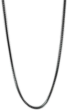 Elegant Black Cuban Link Jewelry, Black Box Chain Necklace For Formal Occasions, Formal Black Box Chain Necklace, Black Box Chain Necklace For Formal Events, Elegant Black Curb Chain Jewelry, Classic Black Chain Link Necklace, Elegant Gunmetal Necklace With Box Chain, Classic Black Chain Necklace With Box Chain, Black Cuban Link Jewelry With Silver Chain