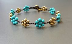 Flower  Turquoise Brass  Anklet Women Anklets, Brass Bells, Beaded Bracelet Patterns, Unisex Bracelets, Beads Bracelet, Bracelet Patterns, Anklets, Turquoise Bracelet, Beaded Jewelry