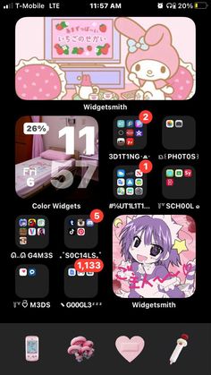 an iphone screen showing the theme and icons for hello kitty, which are also in different colors